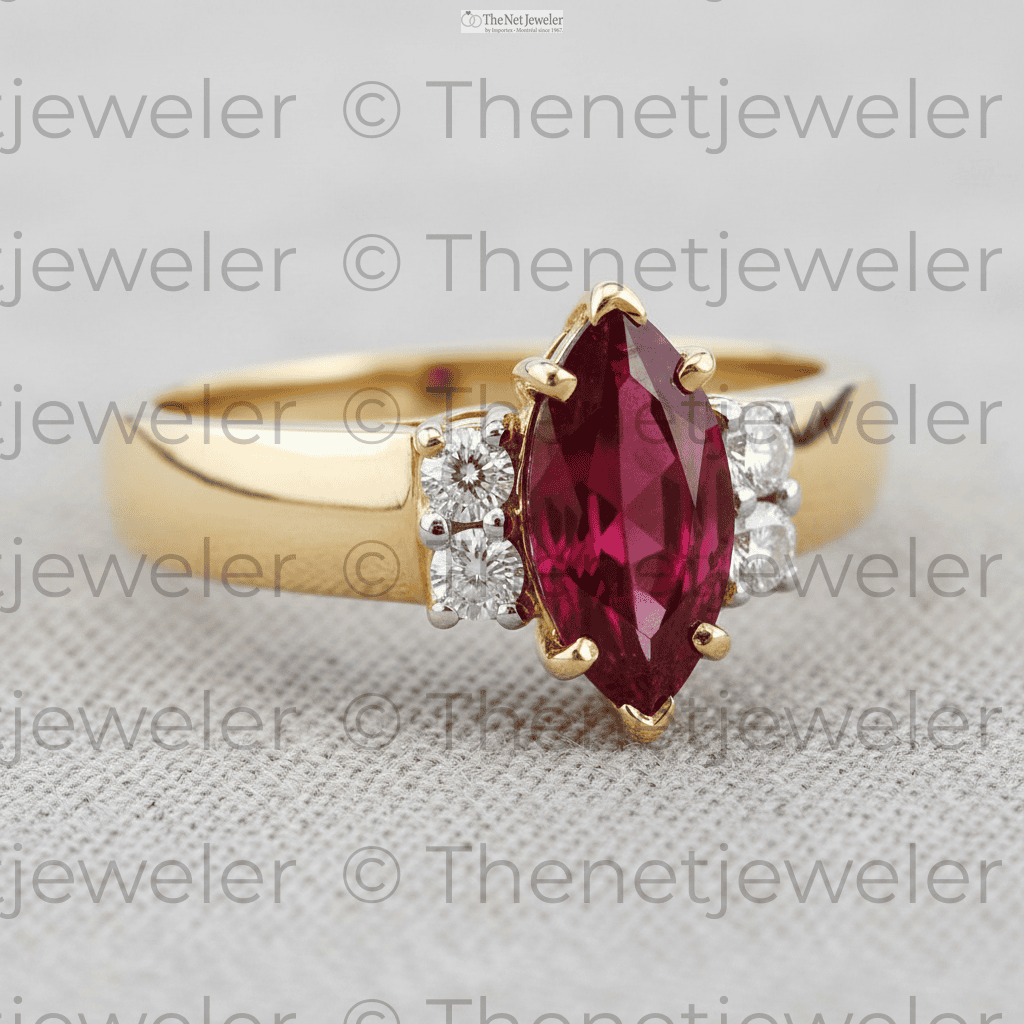Marquise Lab-Grown Ruby & Diamond Ring — 14K Yellow Gold