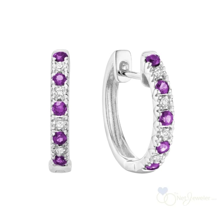 Gemstone Diamond Huggie Earrings - Amethyst - Earrings