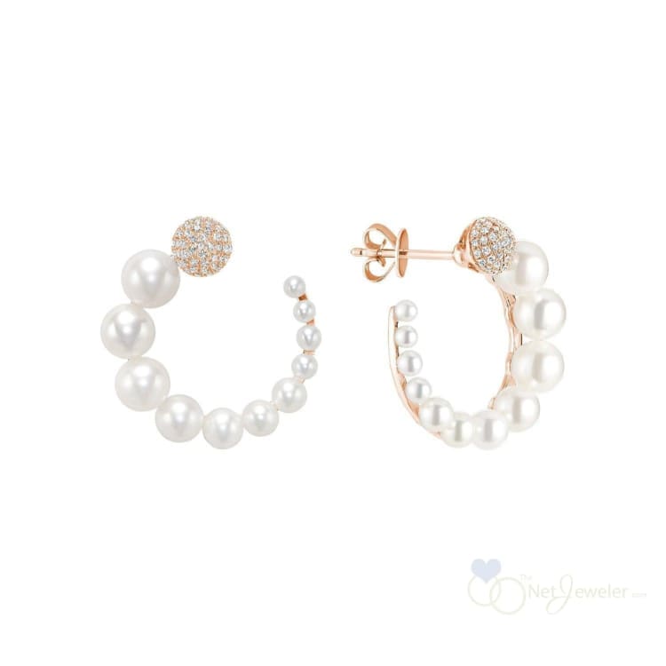 Gradient Pearls & Pave Diamond Loop Earrings - Rose Gold - Earrings