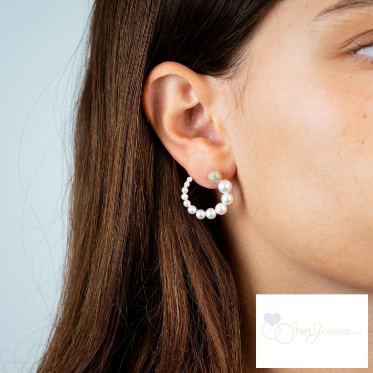 Gradient Pearls & Pave Diamond Loop Earrings - Rose Gold - Earrings