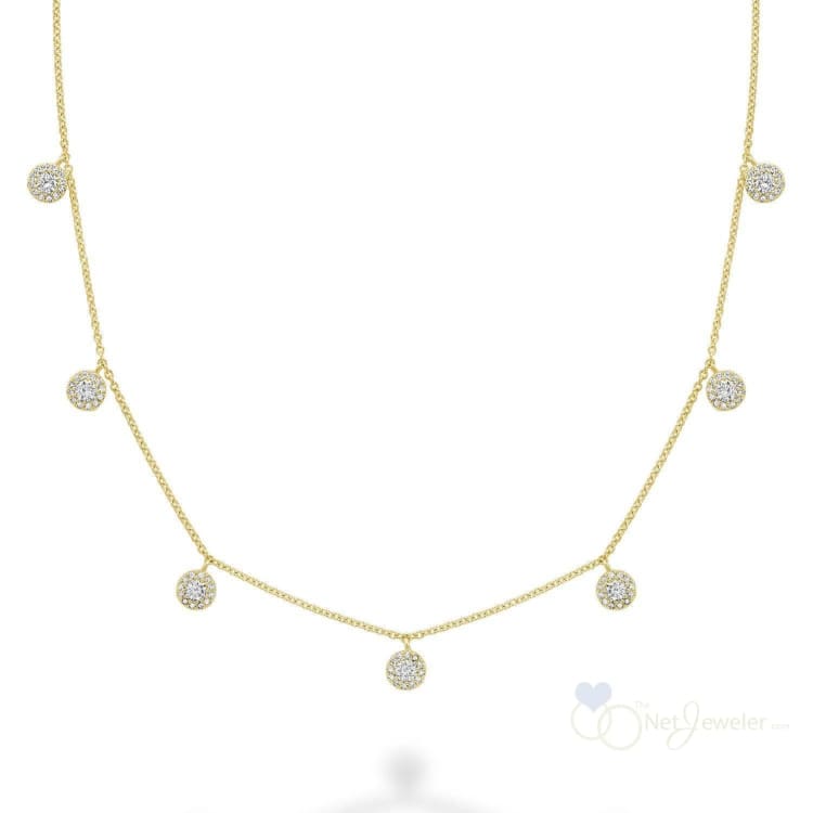 Halo Diamond Stations Necklace - Yellow Gold - Necklaces