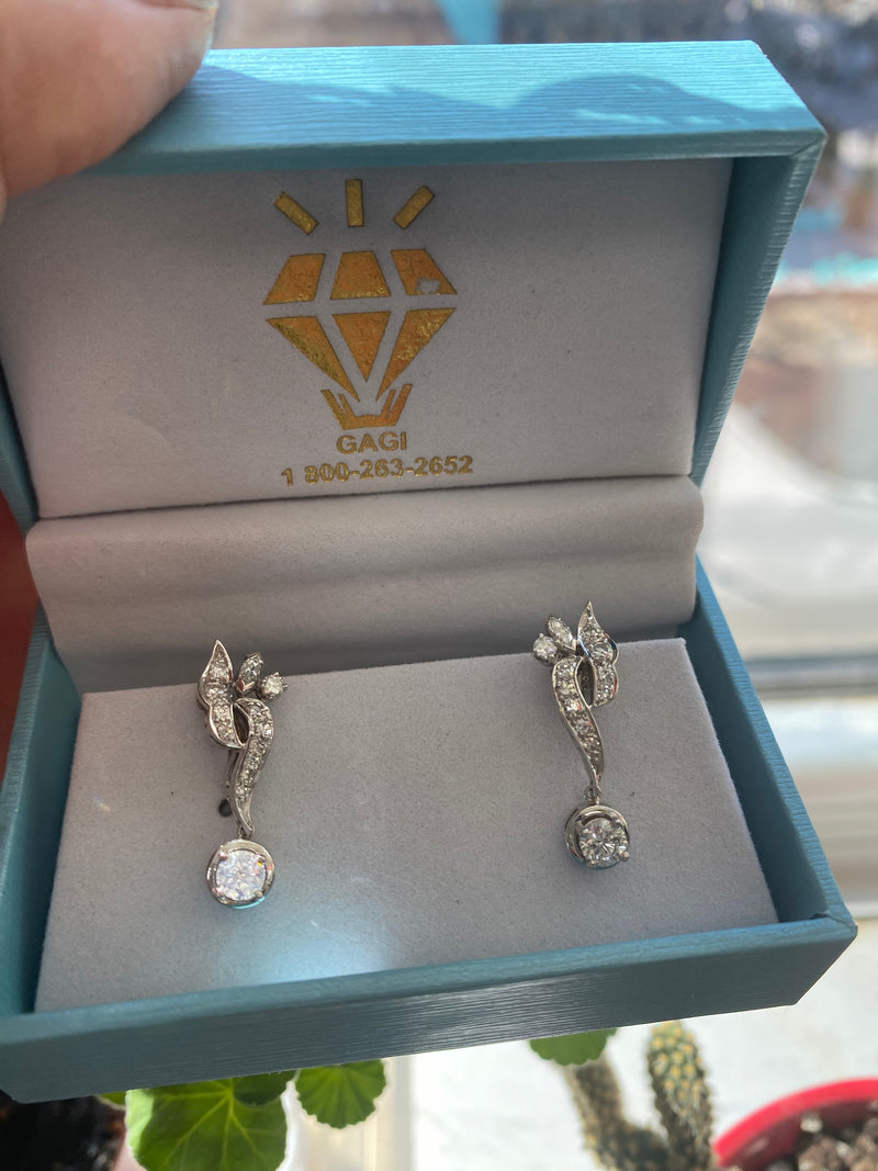 Diamond Drop Leaf Earrings 14k Gold - Thenetjeweler