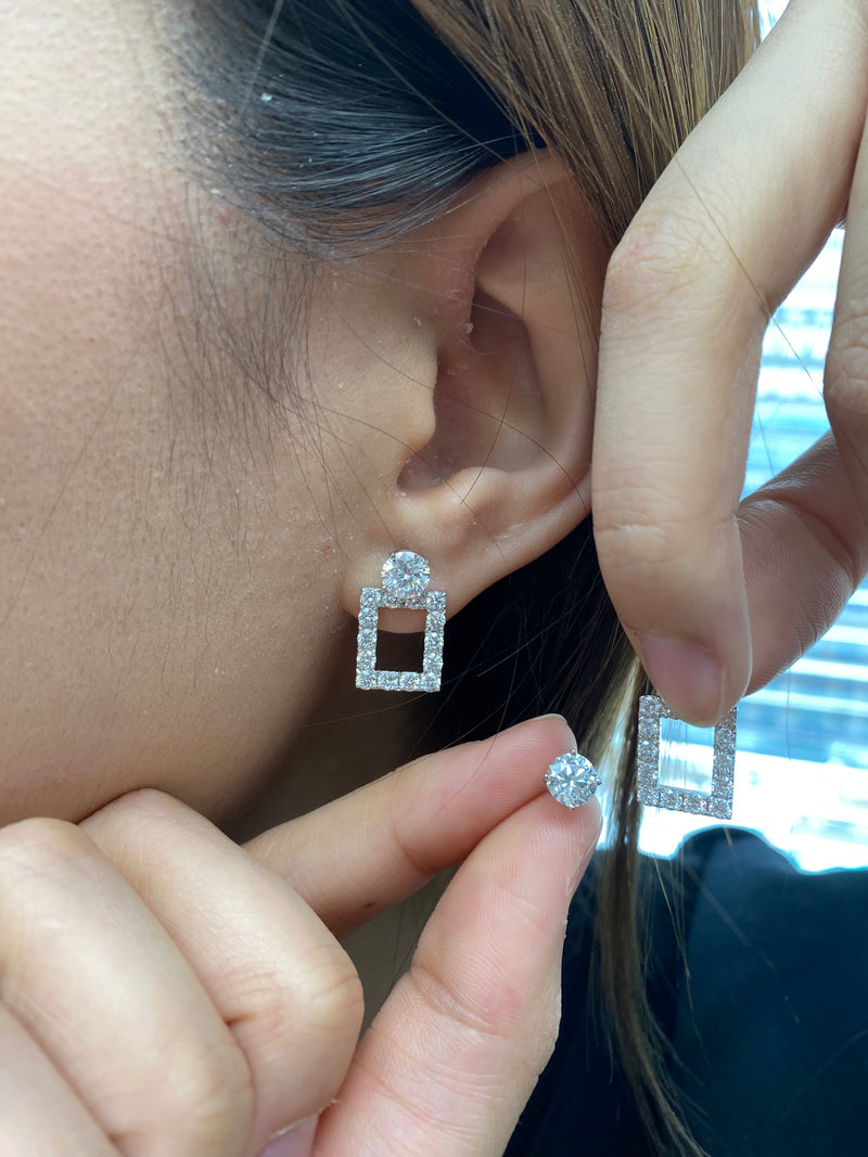 Convertible Diamond Square Shaped Drop Earrings