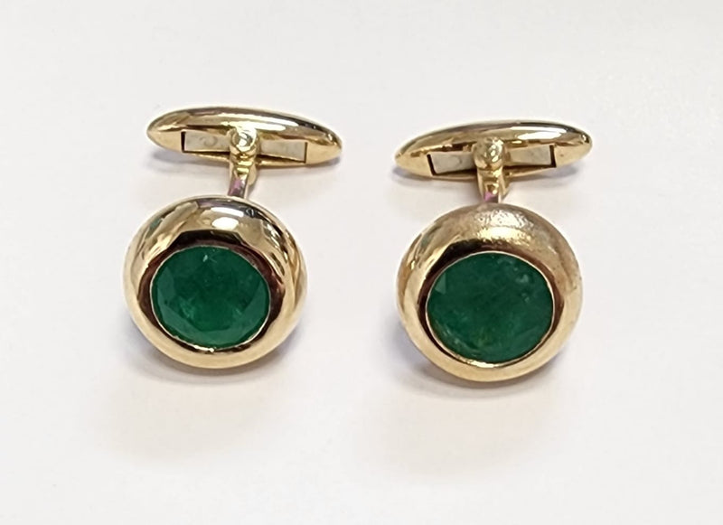 Round Cufflinks with Emeralds - Thenetjeweler