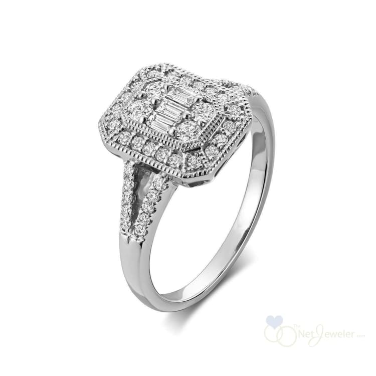 Large Illusion Emerald Shape Diamond Ring - White Gold / Closeout - Rings