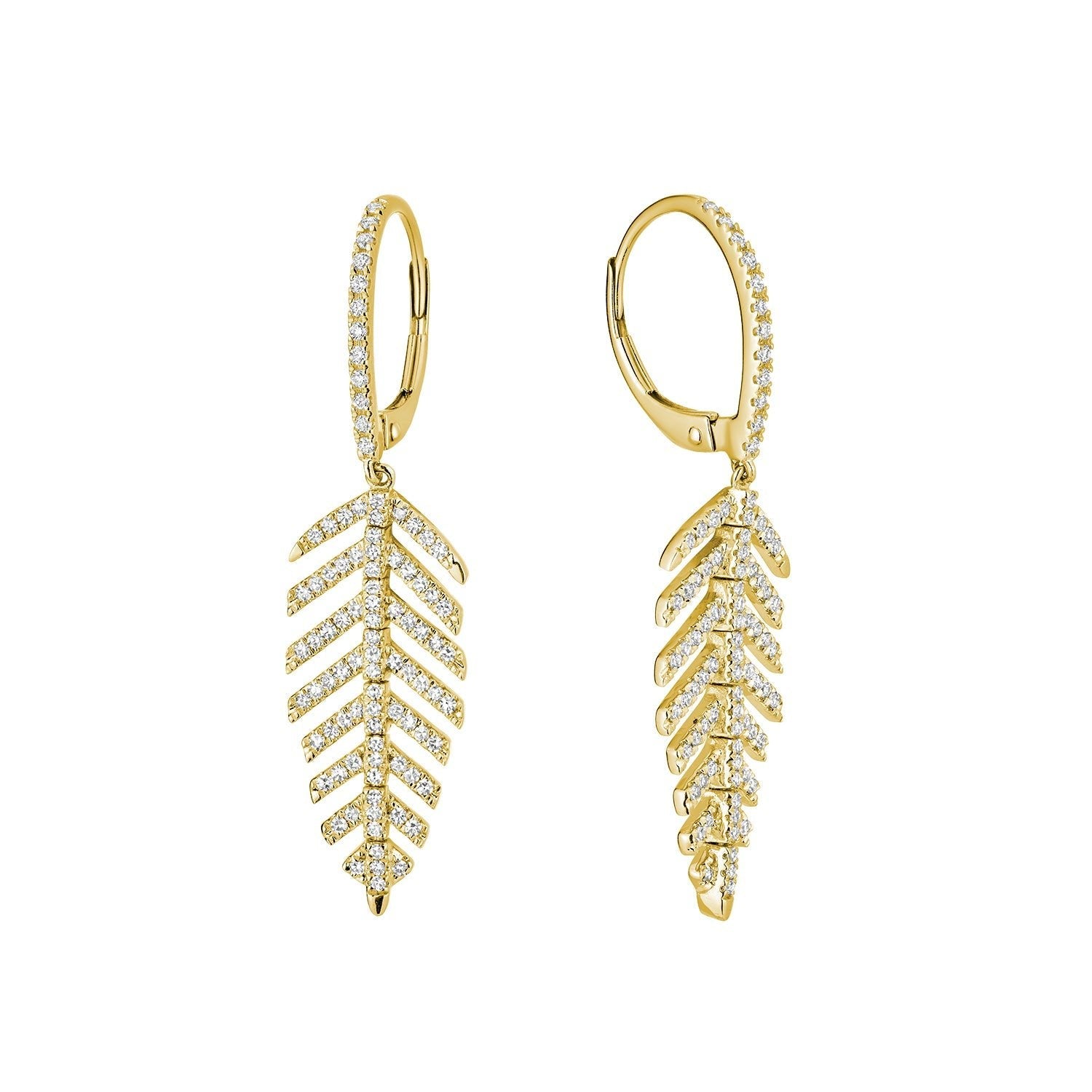 Diamond Drop Leaf Earrings 14K Gold - Thenetjeweler