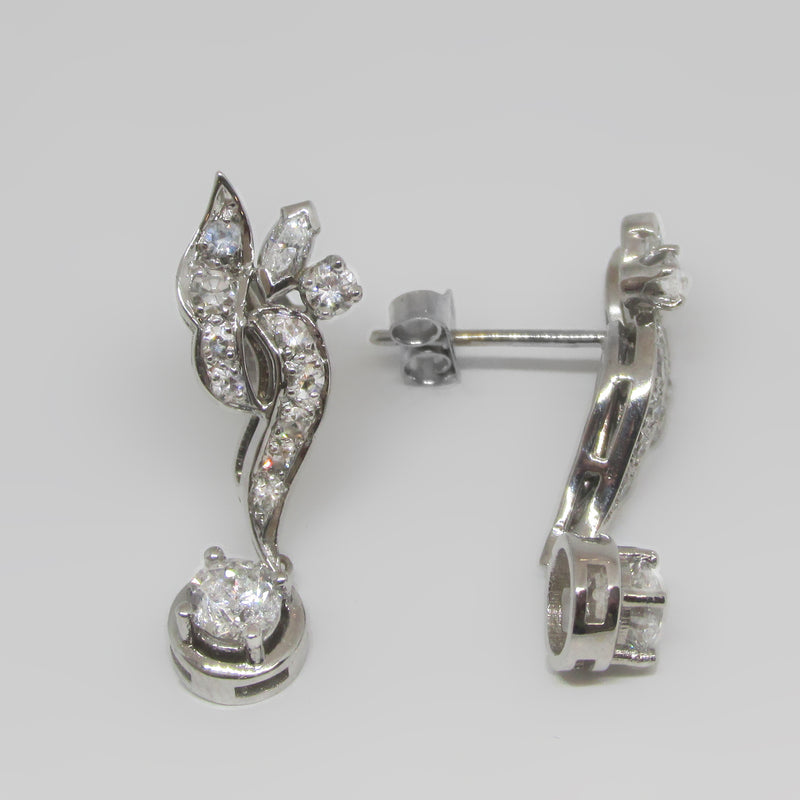Diamond Drop Leaf Earrings 14k Gold | Thenetjeweler