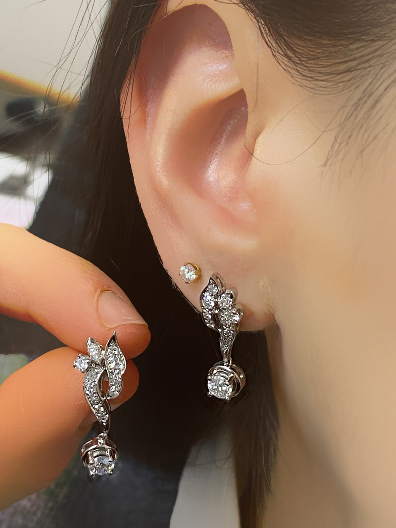 Diamond Drop Leaf Earrings 14k Gold