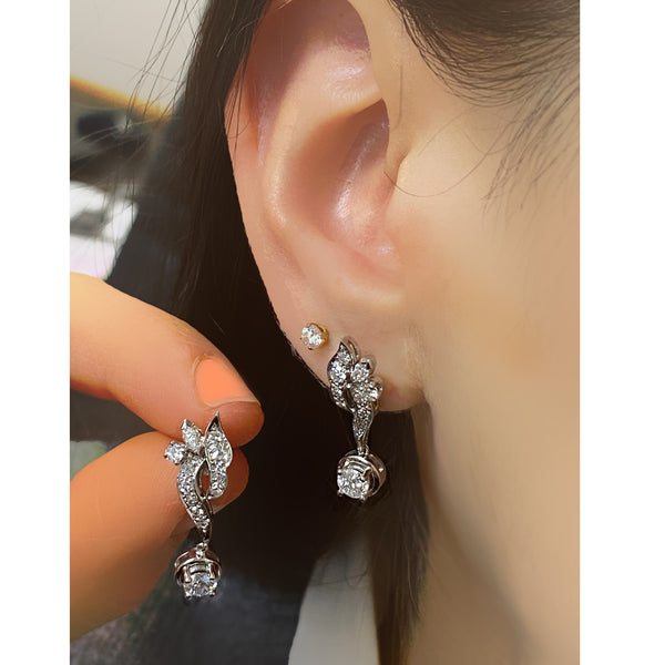 Diamond Drop Leaf Earrings 14k Gold - Thenetjeweler