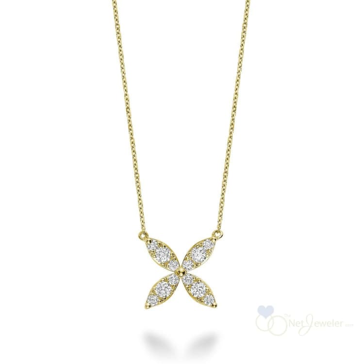 Marquise Flower Diamond Necklace - Yellow Gold / 0.40CTDI - Necklaces