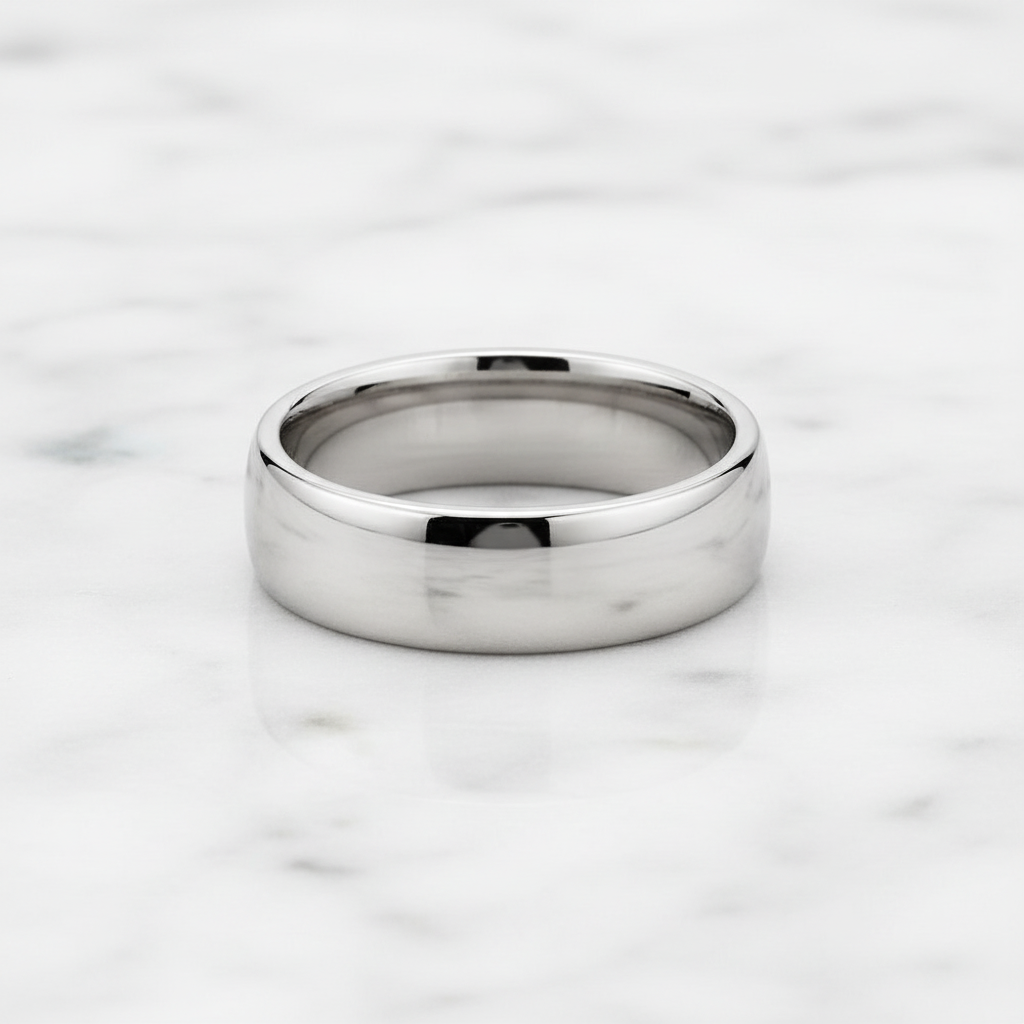 Men's 7mm White Gold Wedding Band - Face Centered 