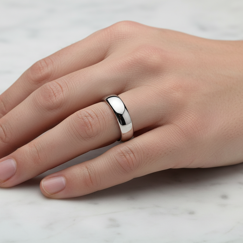 Men's 7mm White Gold Wedding Band - On Hand