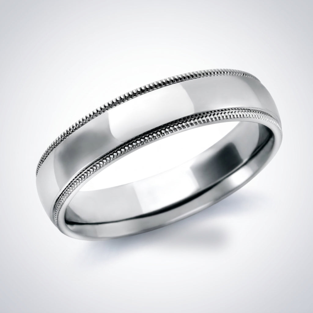 Milgrain Comfort Fit Wedding Ring 14K White Gold 5mm Band -  Thenetjeweler
