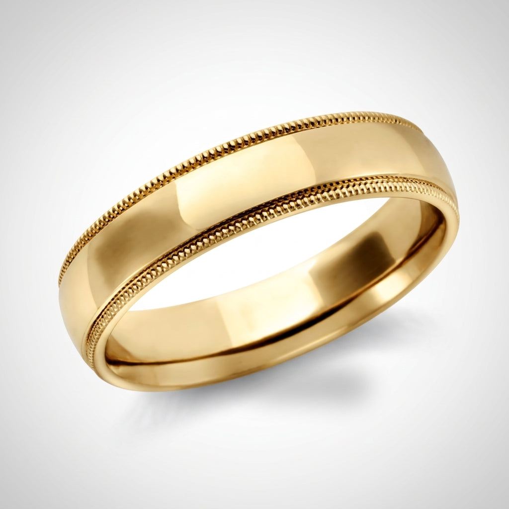Milgrain Comfort Fit Wedding Ring 14K Yellow Gold 5mm Band - Thenetjeweler
