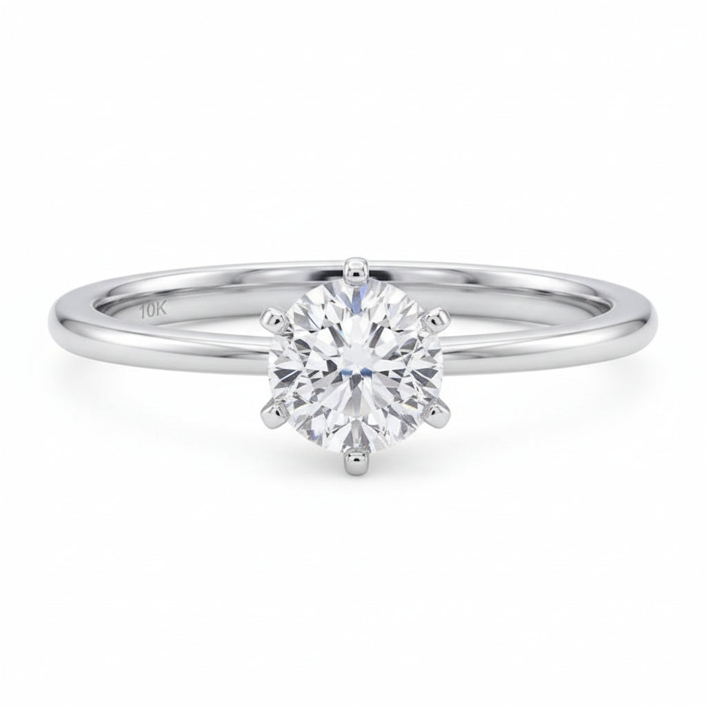 Classic 6-Prong Round Moissanite Engagement Ring | 10k White Gold