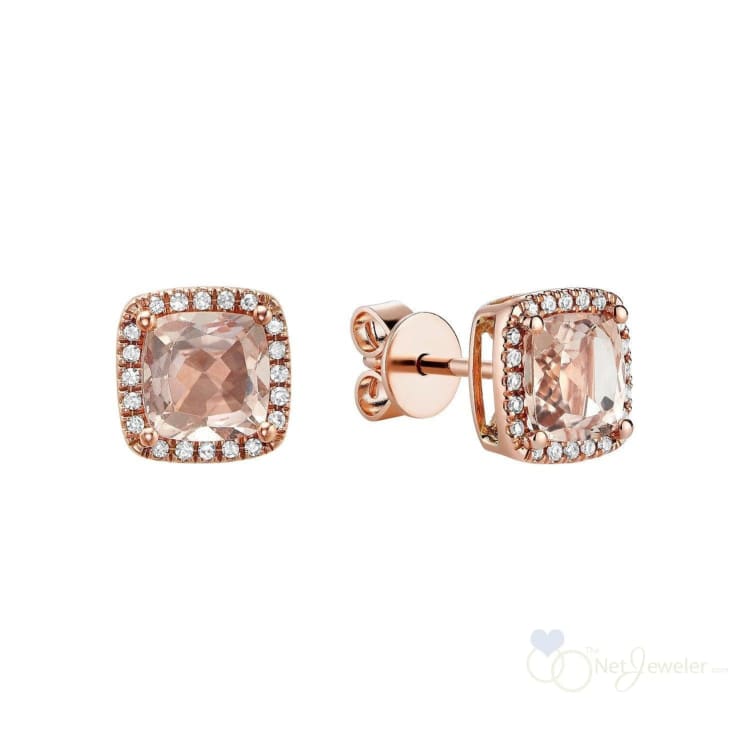 Morganite & Diamond Halo Stud Earrings-RNB Jewellery