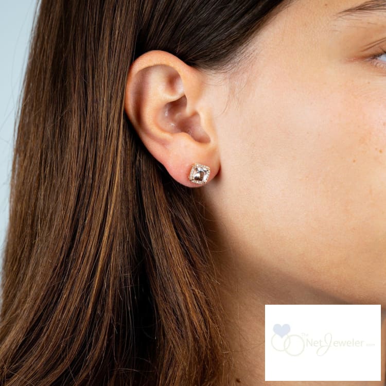 Morganite & Diamond Halo Stud Earrings-RNB Jewellery
