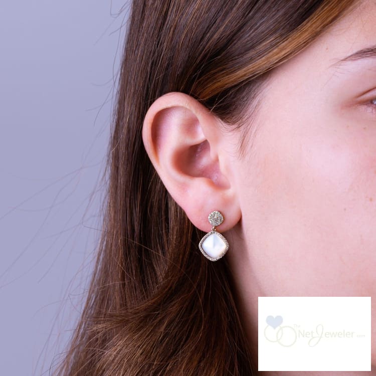 Mother of Pearl and Diamond Dangle Earrings - Earrings