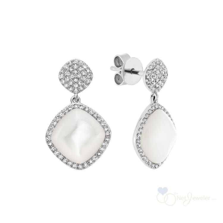 Mother of Pearl and Diamond Dangle Earrings - White Gold / Closeout - Earrings
