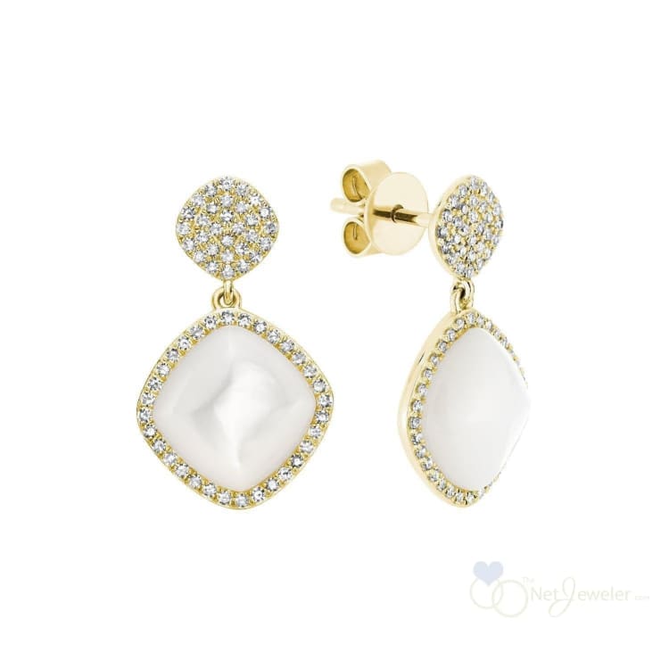 Mother of Pearl and Diamond Dangle Earrings-RNB Jewellery
