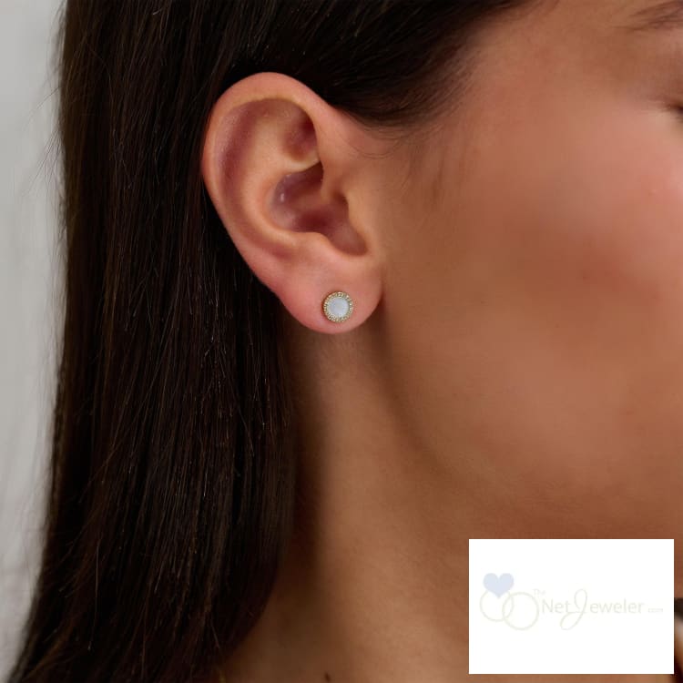 Mother of Pearl Halo Diamond Stud Earrings - Earrings
