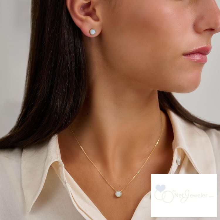 Mother of Pearl Halo Diamond Stud Earrings-RNB Jewellery