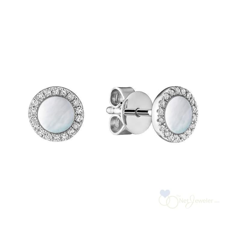 Mother of Pearl Halo Diamond Stud Earrings-RNB Jewellery