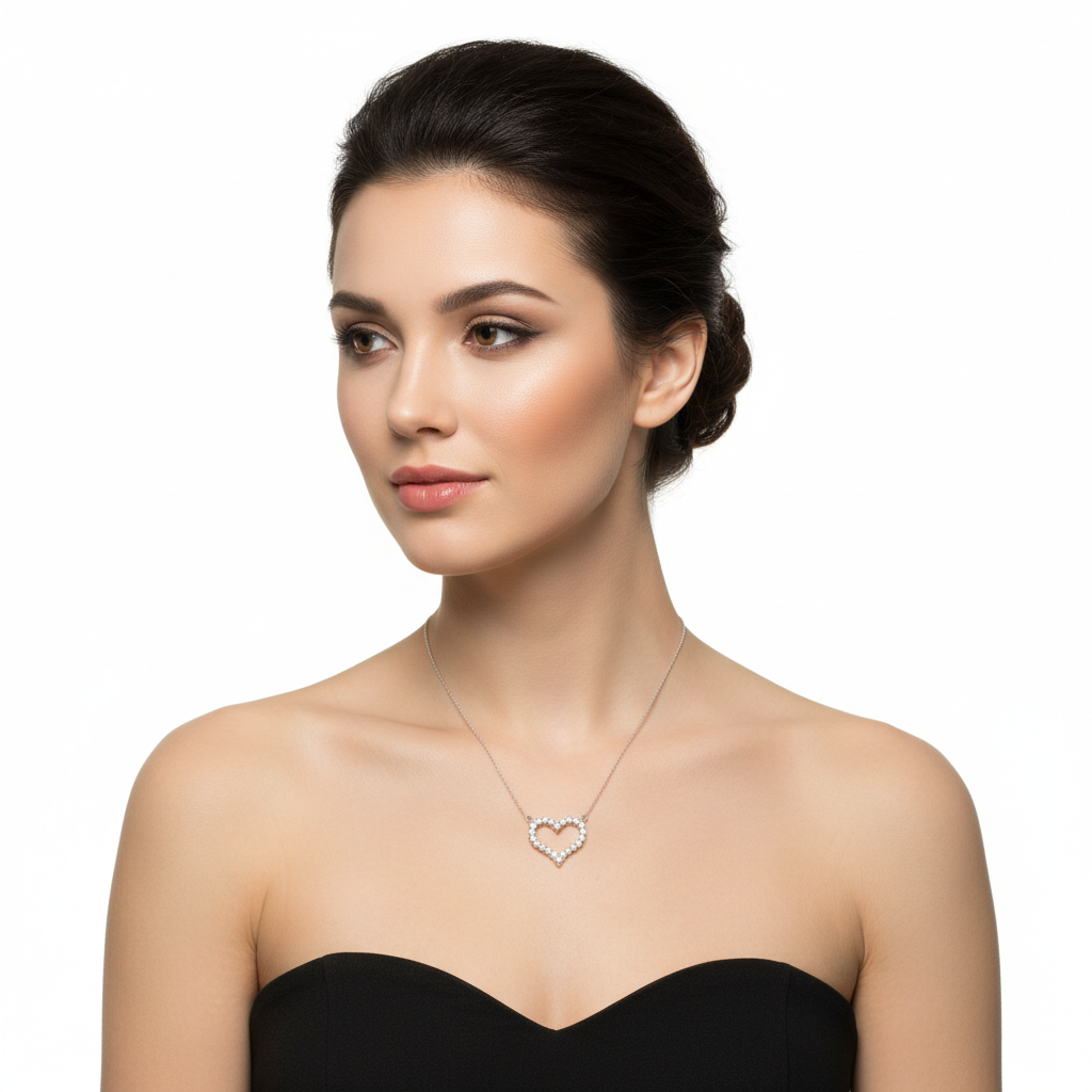 0.91 ctw Round Diamond Open Heart Necklace - Thenetjeweler