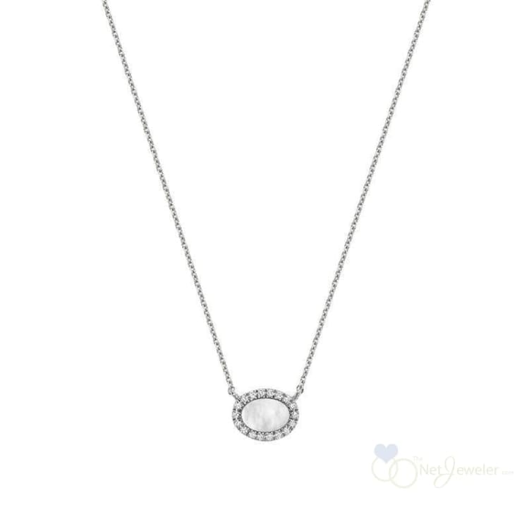 Oval Halo Mother of Pearl Diamond Necklace - White Gold - Necklaces