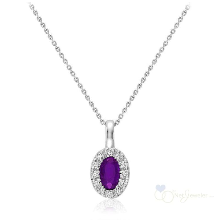 Oval Precious Stone & Halo Diamond Pendant-RNB Jewellery
