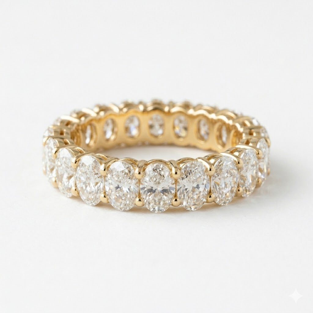 Lab Grown Diamond Oval Cut Eternity Ring in 14k Yellow Gold – VVS/E 2.52 ctw