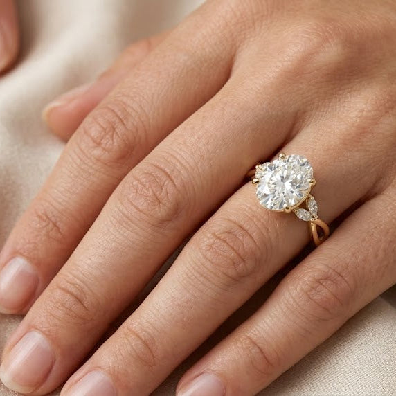 2.94 ct 10x8mm Oval Moissanite & Diamond Engagement Ring - 14k Gold