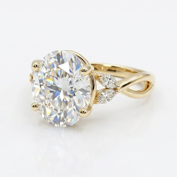 2.94 ct 10x8mm Oval Moissanite & Diamond Engagement Ring - 14k Gold