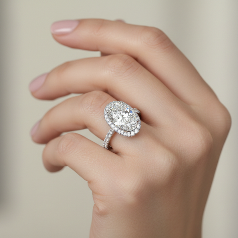 Oval Diamond Halo Engagement Ring - Thenetjeweler