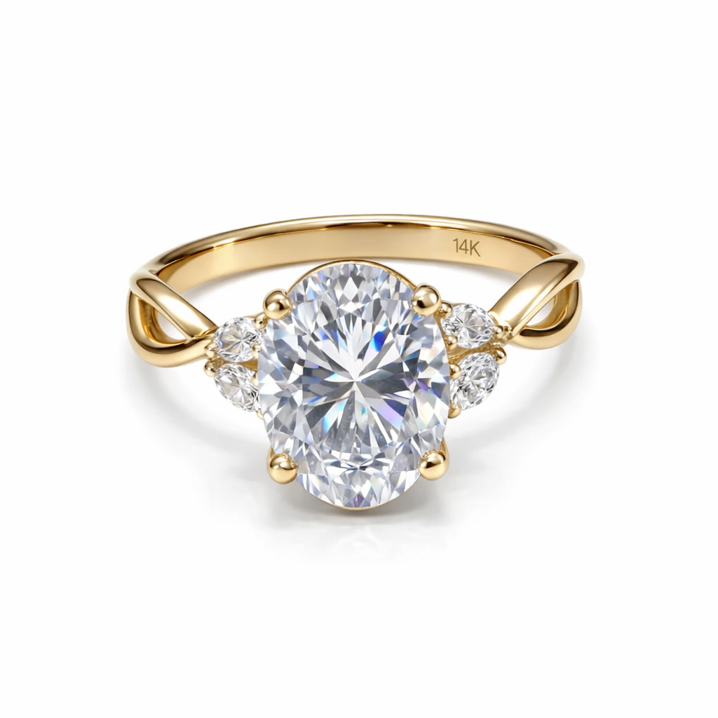 2.94 ct 10x8mm Oval Moissanite & Diamond Engagement Ring - 14k Gold