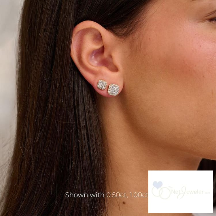 Pave Cushion Diamond Stud Earrings Earrings