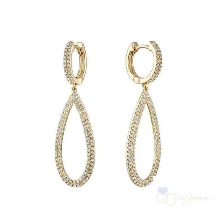 Pave Dangle Diamond Pear Shape Earrings - Yellow Gold / Closeout - Earrings