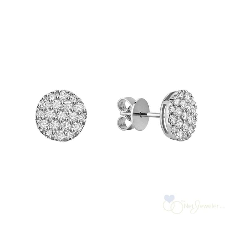 Pave Round Diamond Stud Earrings - White Gold - Earrings