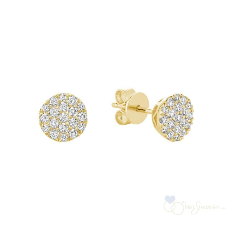 Pave Round Diamond Stud Earrings - Yellow Gold - Earrings