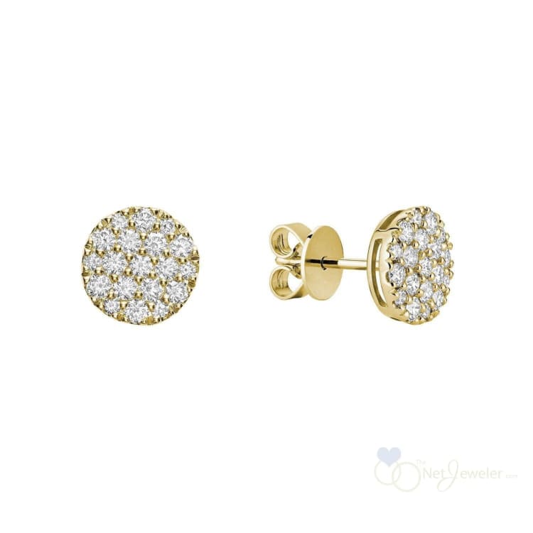 Pave Round Diamond Stud Earrings - Yellow Gold - Earrings