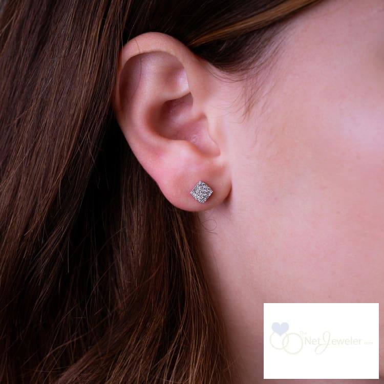 Pave Square Diamond Stud Earrings-RNB Jewellery