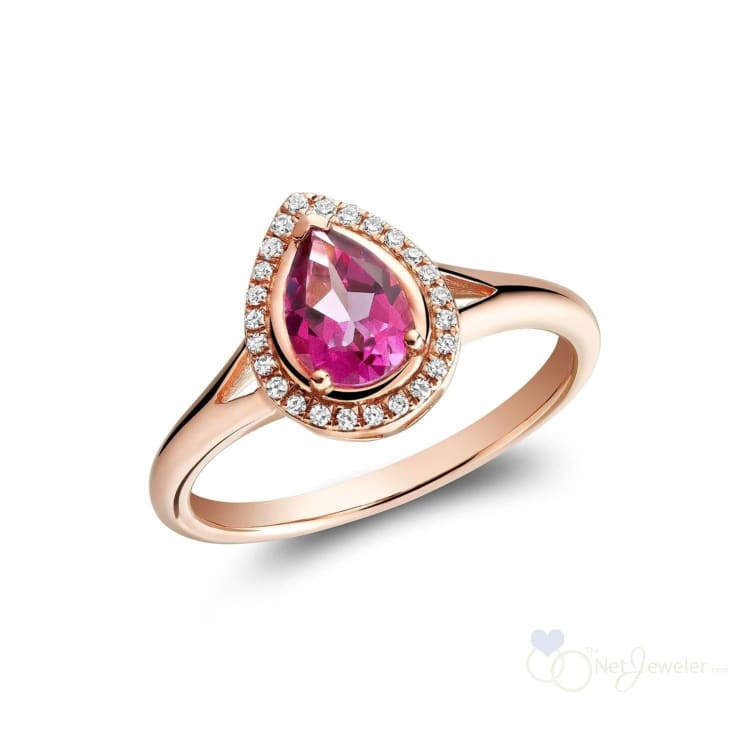 Pear Shape Pink Topaz and Diamond Halo Ring-RNB Jewellery