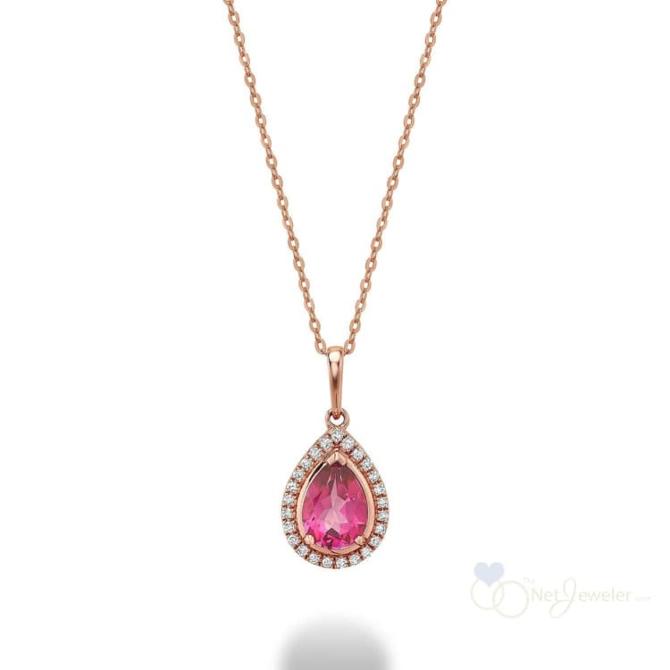 Pear Shape Pink Topaz Halo Diamond Pendant-RNB Jewellery