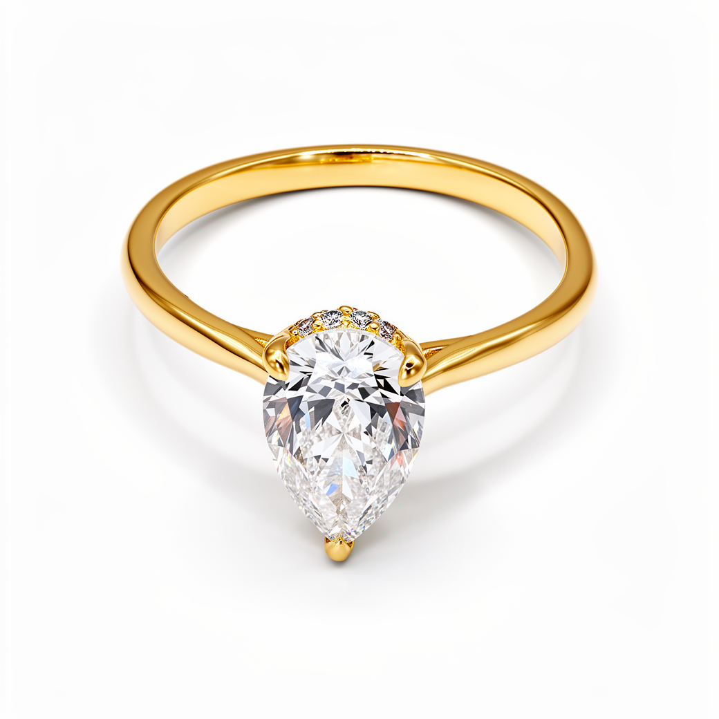 14K yellow gold hidden halo pear engagement ring with 1.39ct diamond center stone