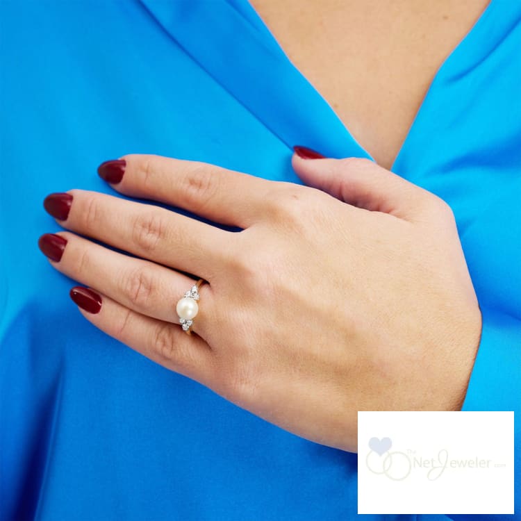 Pearl and Illusion Trinity Diamond Ring - Rings