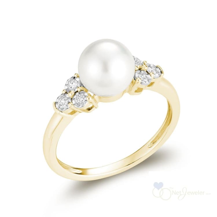 Pearl and Illusion Trinity Diamond Ring - Yellow Gold - Rings