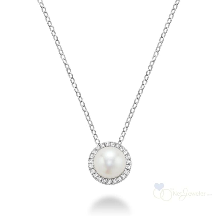 Pearl & Diamond Pendant - White Gold - Pendants
