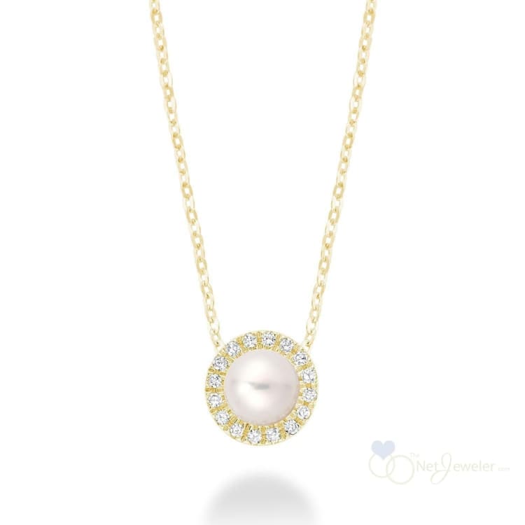 Pearl & Halo Diamond Pendant - Yellow Gold - Pendants