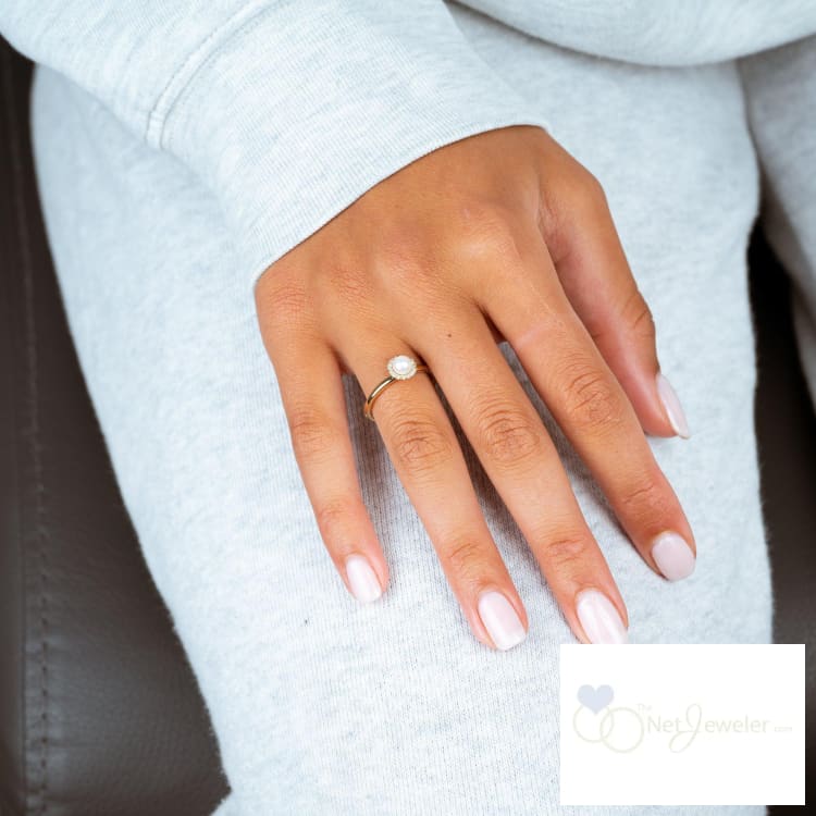 Pearl & Halo Diamond Ring - Rings