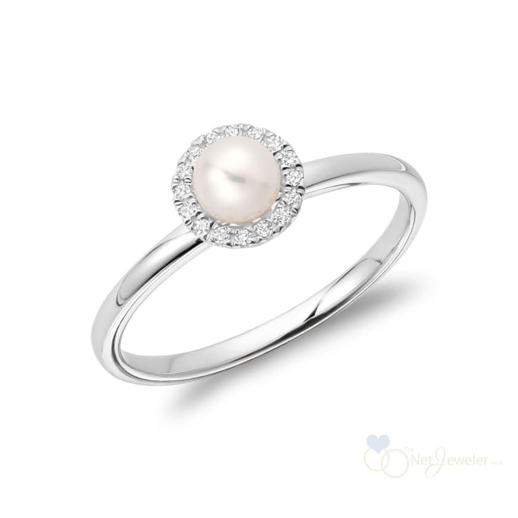 Pearl & Halo Diamond Ring - White Gold - Rings
